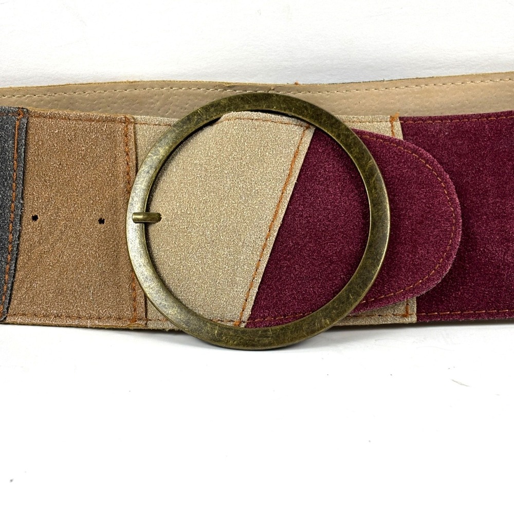 Vintgae Colorblock Suede Waist Belt Womens XS/S Multi Excellent Wide Boho